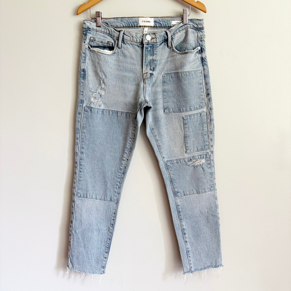 Frame Le Garcon Mid-Rise Straight Jeans Size 29 Hideaway Light Wash Distressed